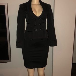 Woman’s black blazer & skirt suit. Runway New York